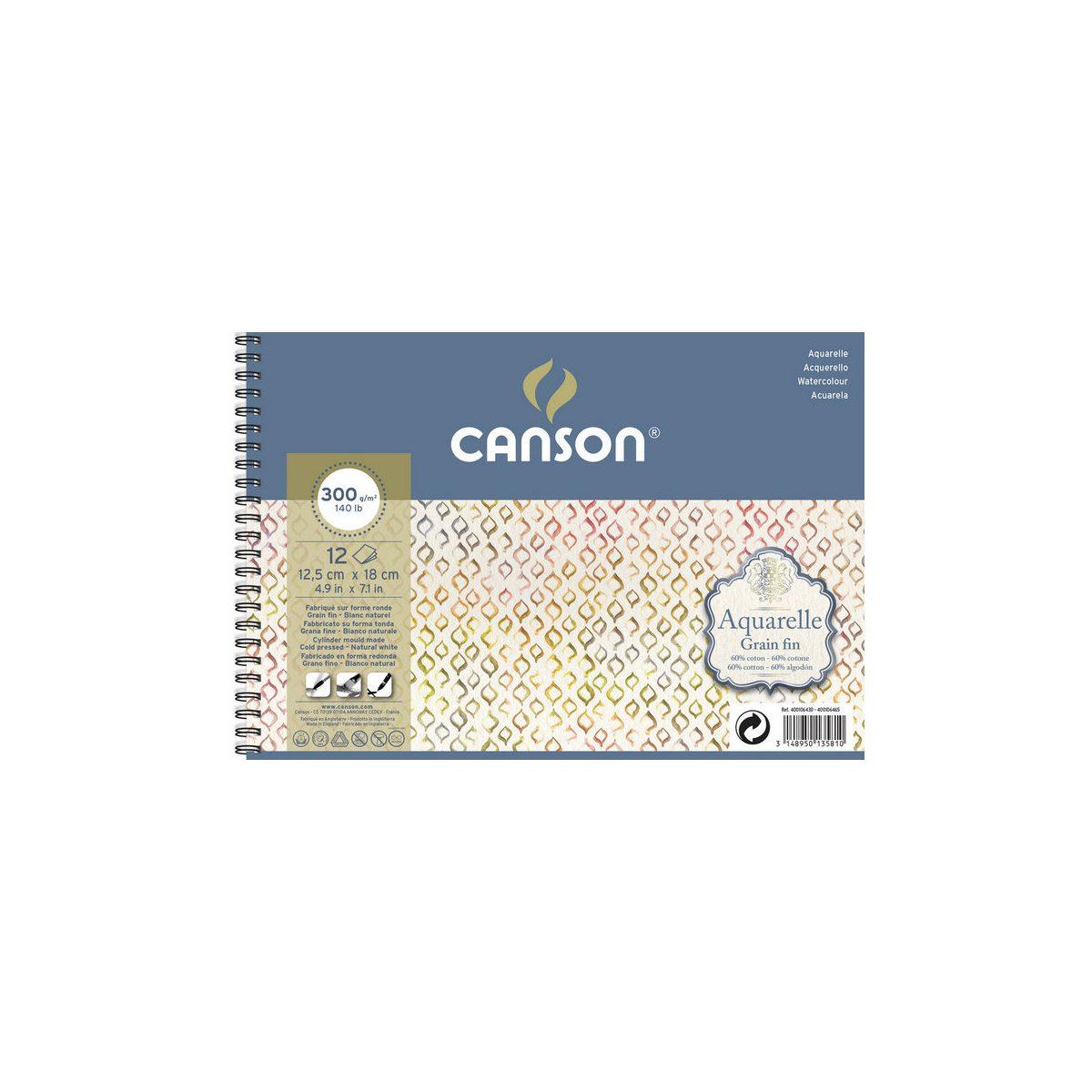Canson blocco a spirale acquarelle 12,5x18 300g/mq 12ff grana fine