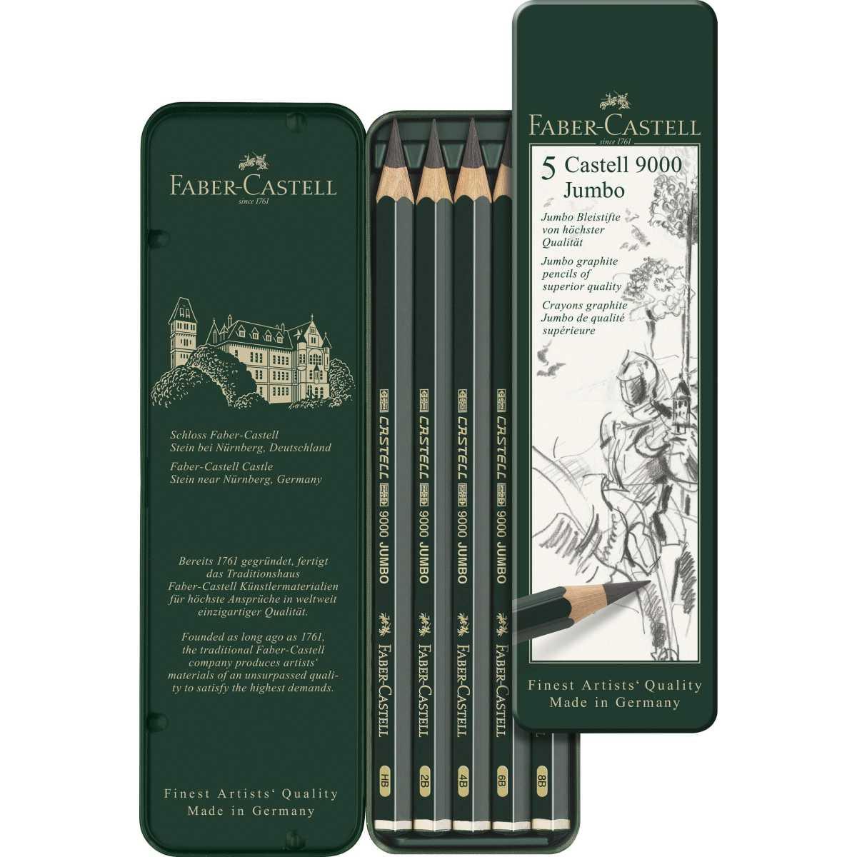 Astuccio in metallo con 5 matite di grafite castell 9000 jumbo