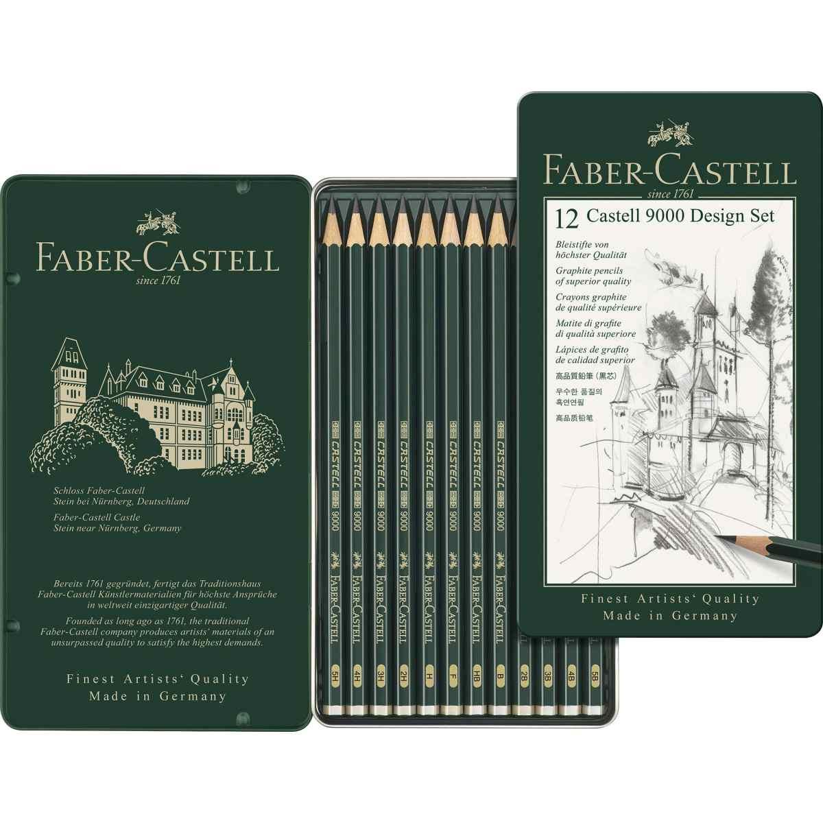 Set metallo design con 12 matite castell 9000 da 5b a 5h