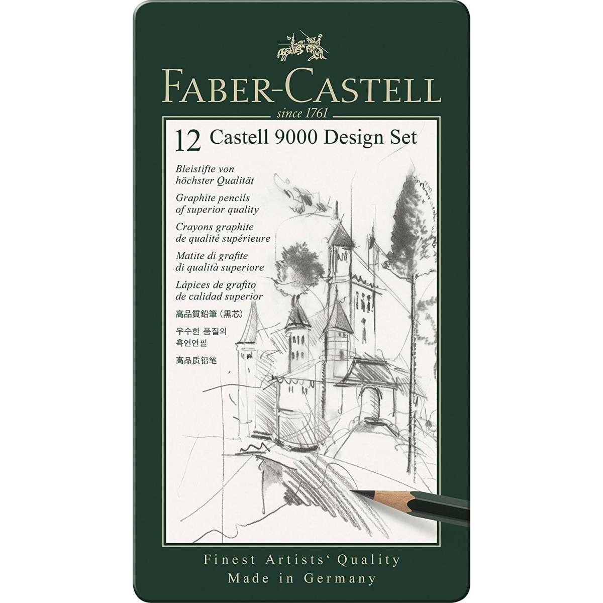 Set metallo design con 12 matite castell 9000 da 5b a 5h