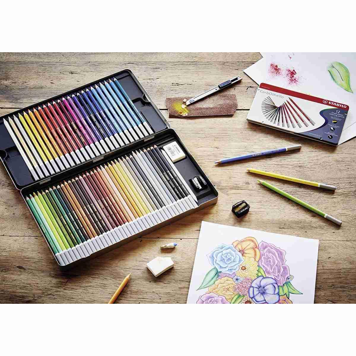 Colori a matita stabilo premium carbothello scatola in metallo 12 pz