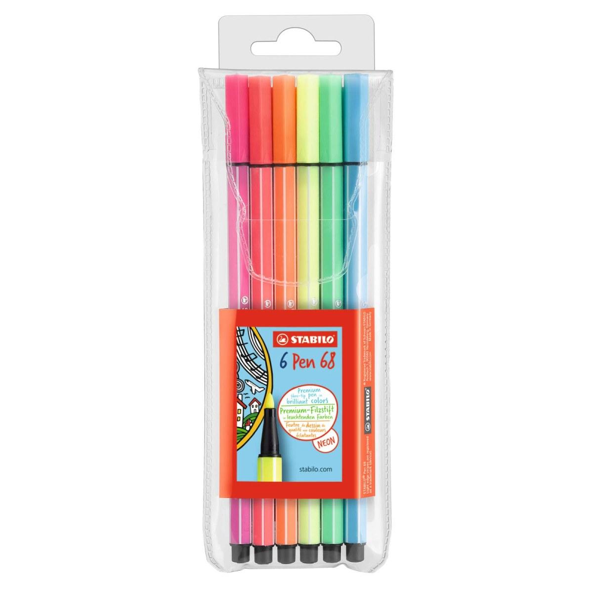 Stabilo pen 68 confezione da 6 colori neon  assortiti