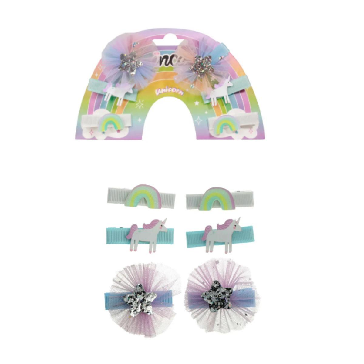 Set 6 fermagli a pinza per capelli unicorno