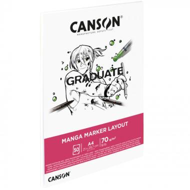 CARTA DISEGNO GRANA LISCIA 70 GR. BLOCCO 50 FOGLI GRADUATE MANGA MARKER LAYOUT CANSON<br />Dimensione: 21x29,7 cm. (A4)
