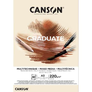 Blocco da disegno canson a3 graduate tecniche miste 30 fg 220 gr