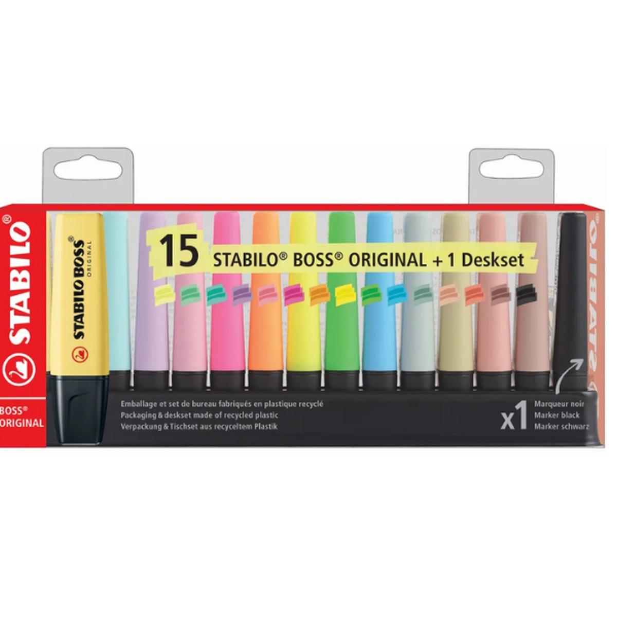 Evidenziatore stabilo boss original 15 colori con marker nero