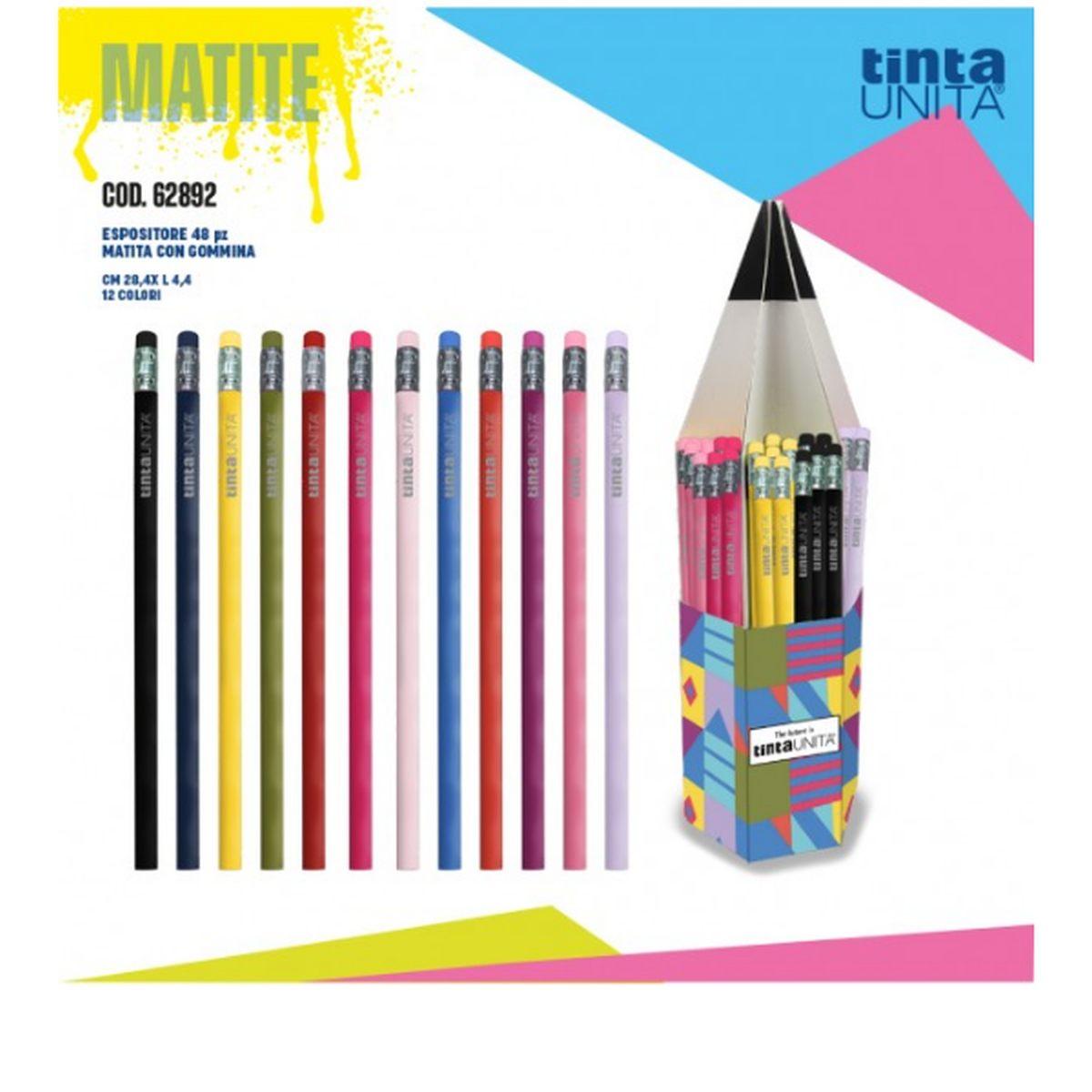 Matita tinta unita con gomma col.assortiti