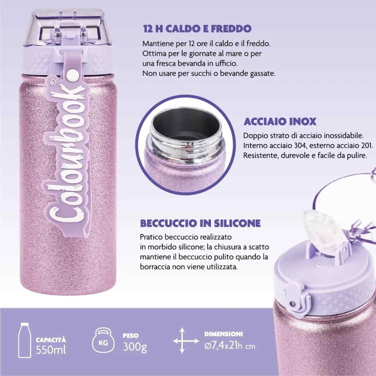 Borraccia termica glitter 550 ml
