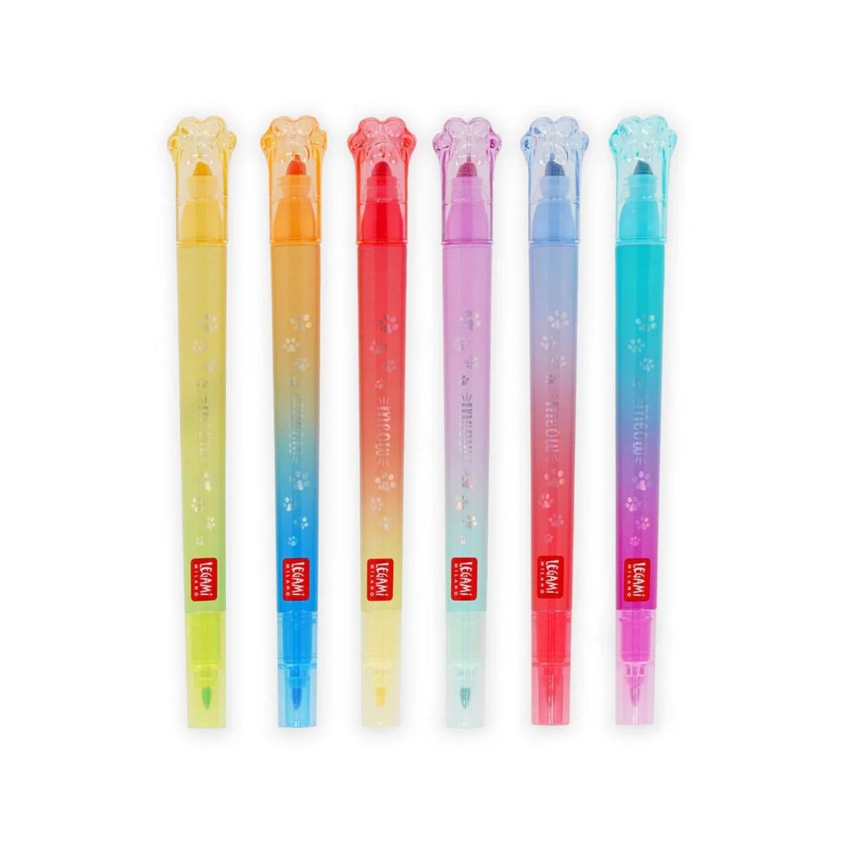 Set di 6 Pennarelli Doppia Punta con Colori Sovrascrivibili - Meow