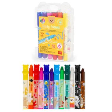 Set di 12 Pastelli a Cera a Rotazione - Teddy Friends